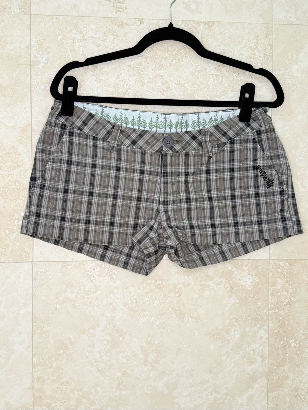 Planet Earth Plaid Shorts Size 5 Brown Low Rise Organic Cotton Y2K EUC